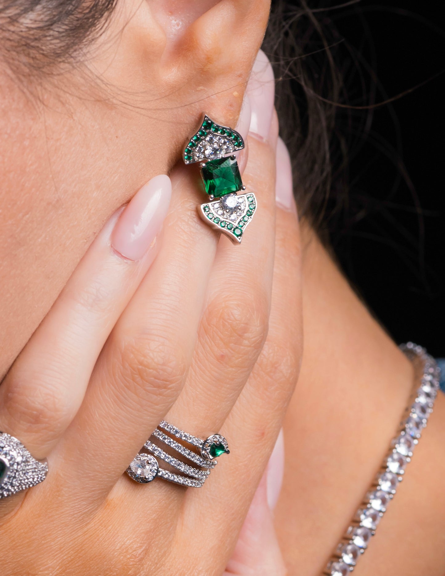 Triangle emerald earrings