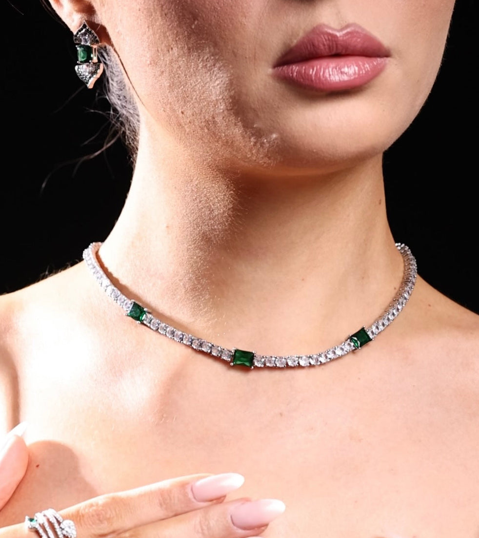 Triple emerald tennis necklace