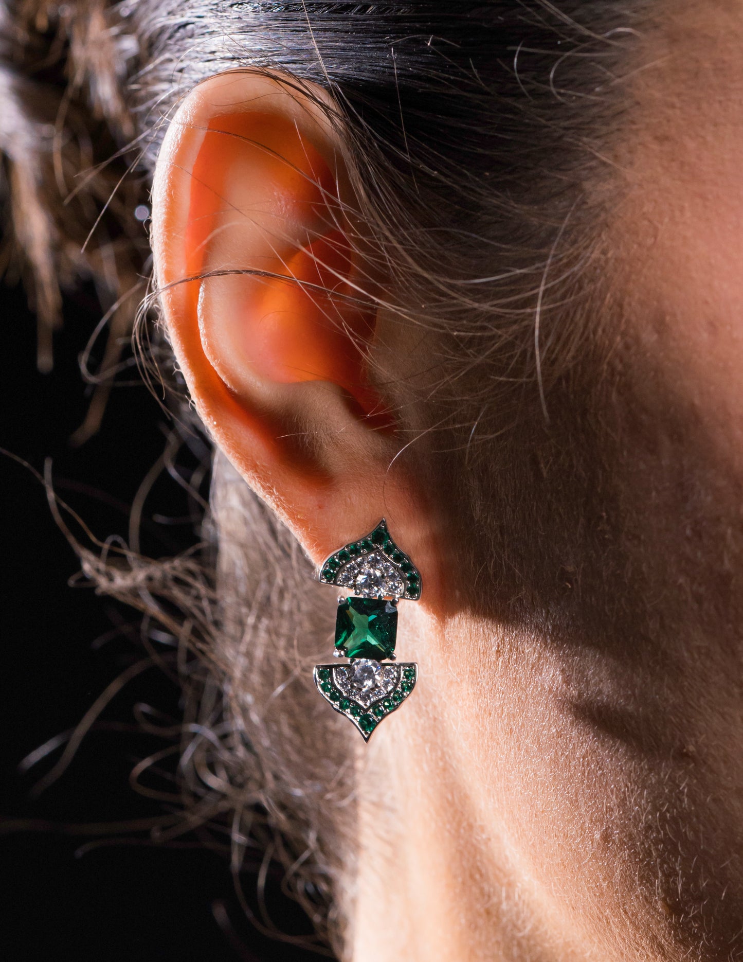 Triangle emerald earrings