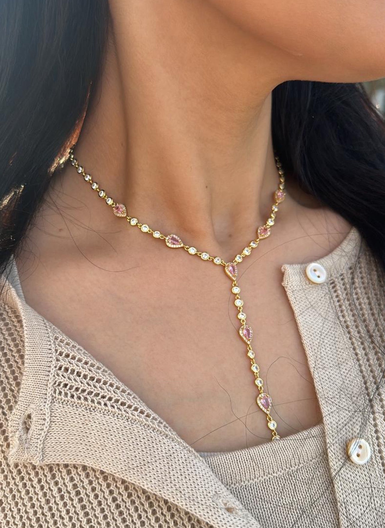 SAHARA lariat necklace in blush pink